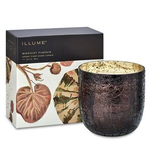 New in box! Illume Midnight Pumpkin Large Crackle Glass Candle